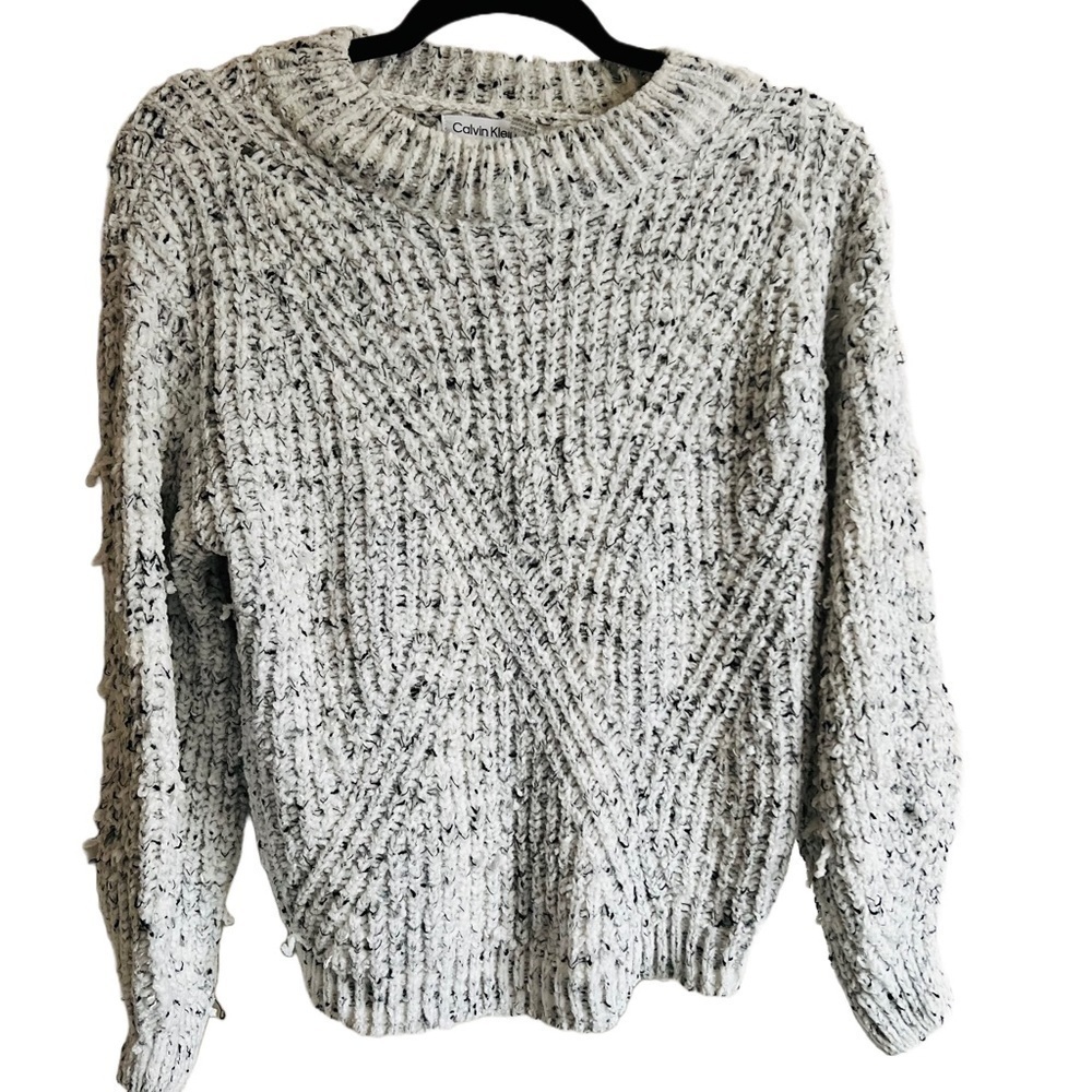 𝅺CALVIN Klein Woman Knit Sweater with arm frills accent. Size Small.